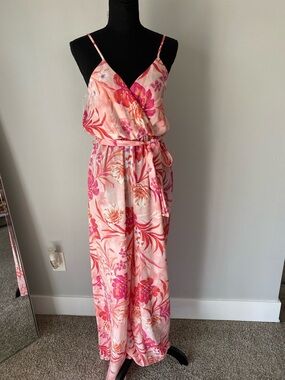 Floral Coral pants romper